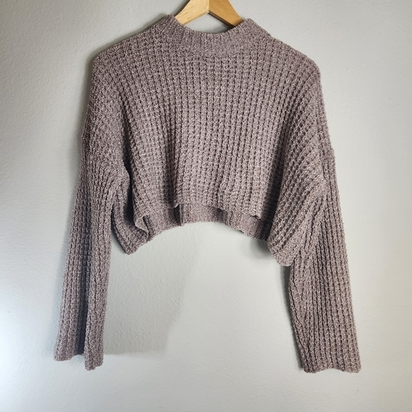 Forever 21 Sweaters - Forever 21 Womens Mauve Chenille Cropped Long Sleeve Crewneck Sweater-Sz S (NWT)